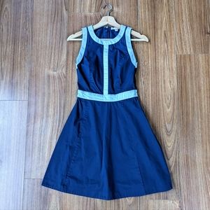 BANANA REPUBLIC Fit and Flare Navy Blue & White Sleeveless Dress Size 0